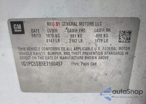 2014 Chevrolet Cruze 1Lt Auto из США, поврежденный, VIN 1G1PC5SB5E7190497